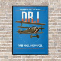 Thumbnail for Fokker Dr.I vertical canvas print - framed - turquoise background