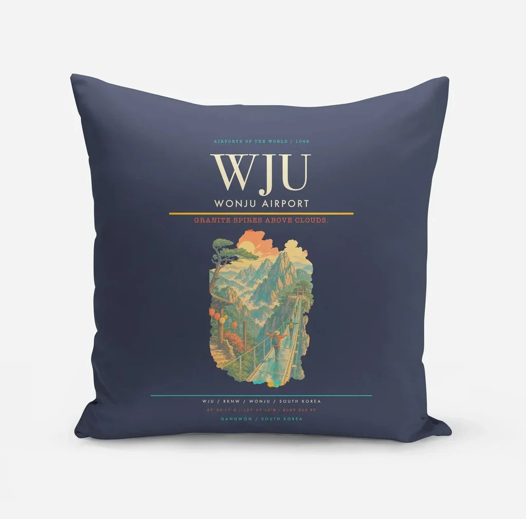 Wonju Airport (WJU) design on navy blue pillow