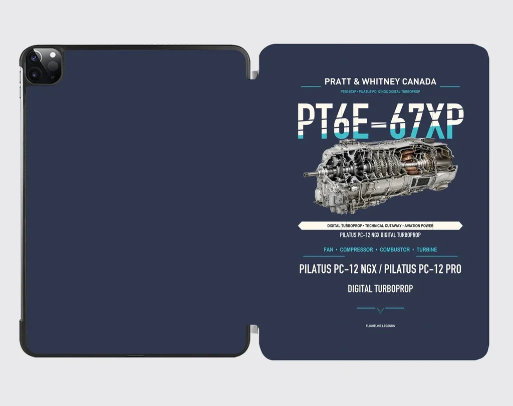 PT6E-67XP design on navy blue ipad tablet case