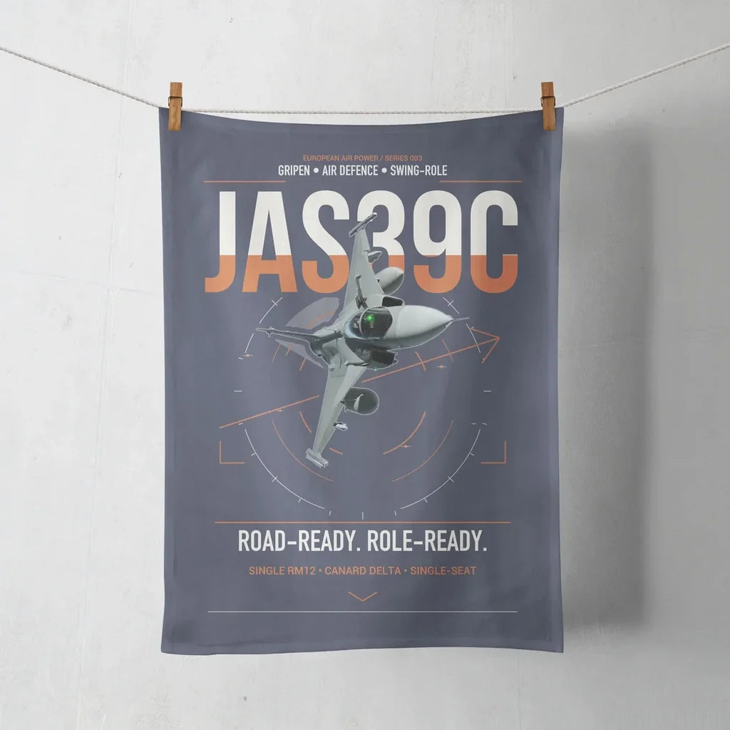 Saab JAS 39C Gripen design on navy blue towel