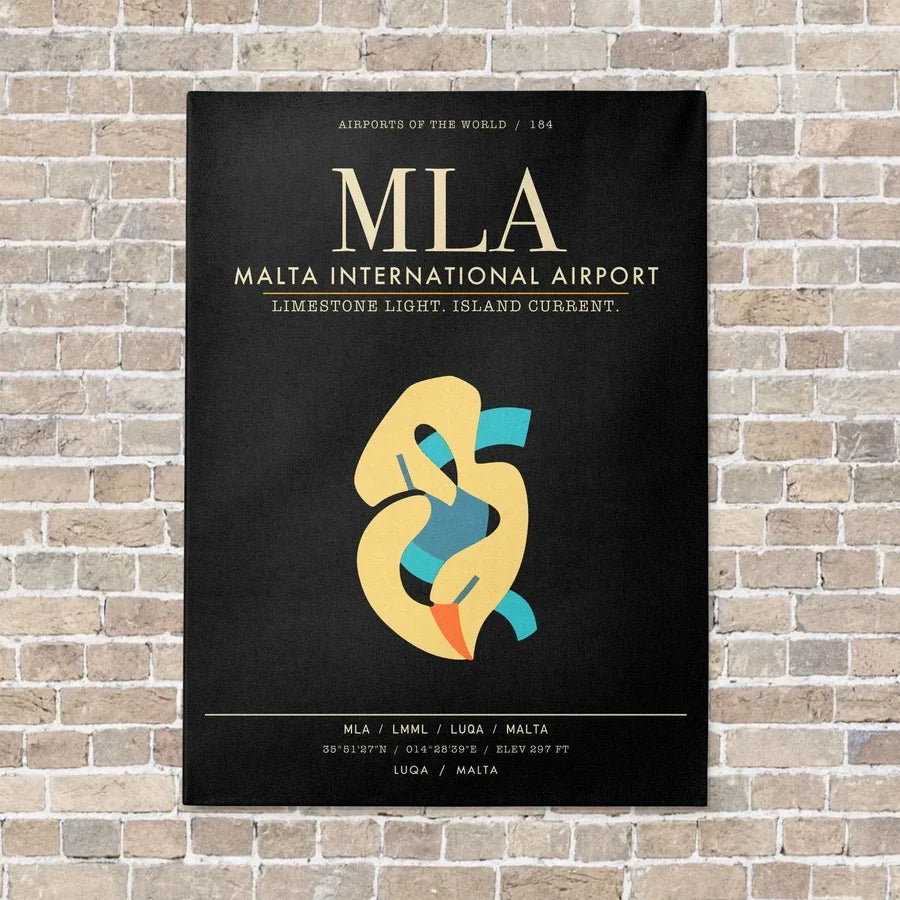 Malta International Airport MLA - Canvas Framed - Black