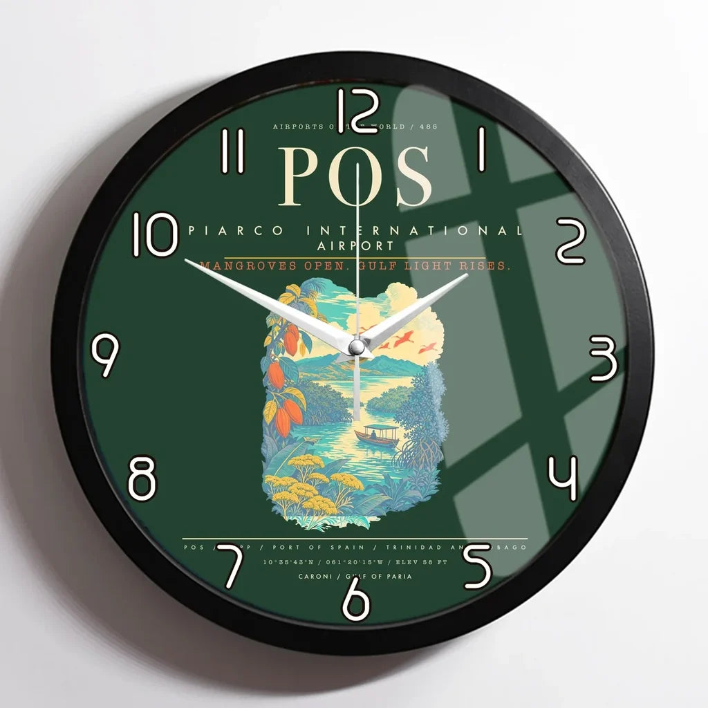 Piarco International Airport POS Wall-Clock Framed - Dark Green