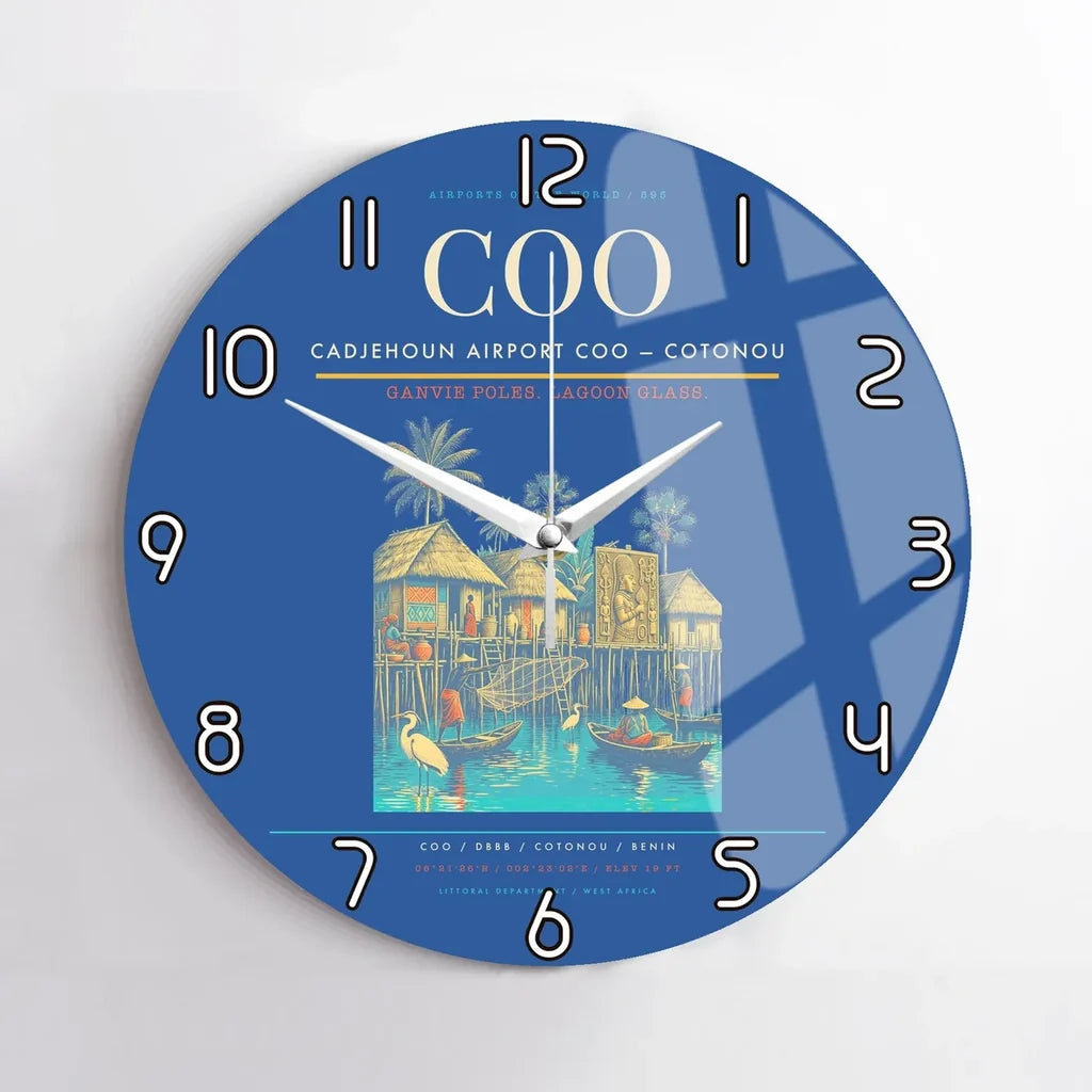 Cadjehoun Airport (COO) design on blue no frame wall clock