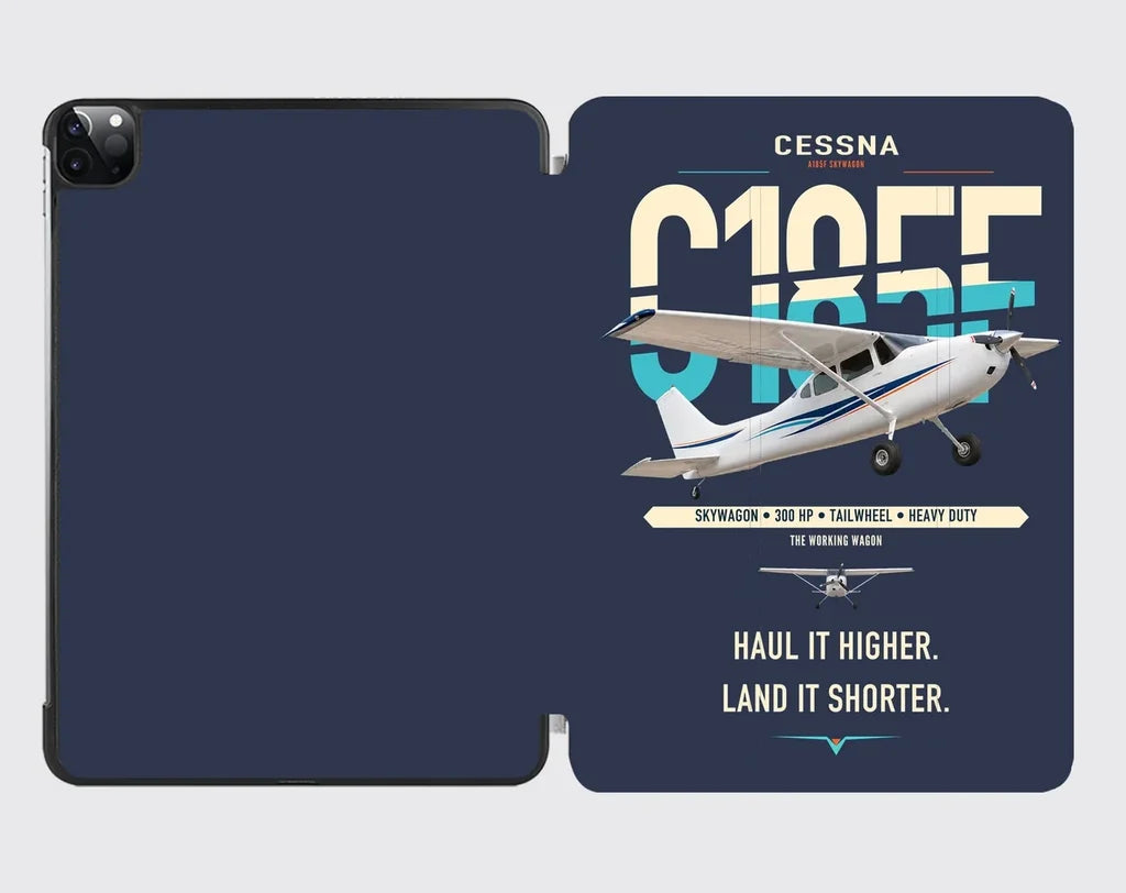 Cessna A185F Skywagon design on navy blue ipad tablet case