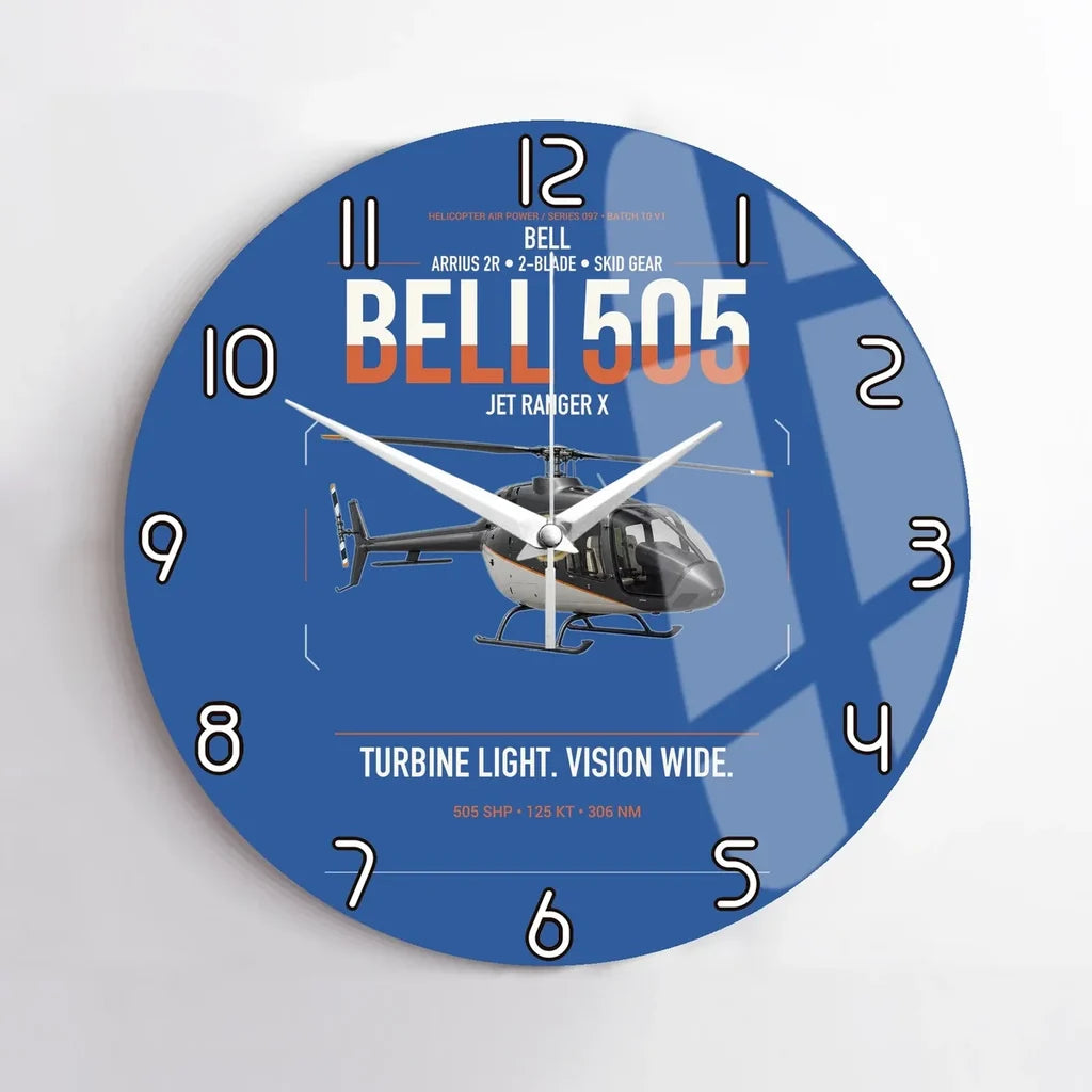 Bell 505 Jet Ranger X design on blue no frame wall clock