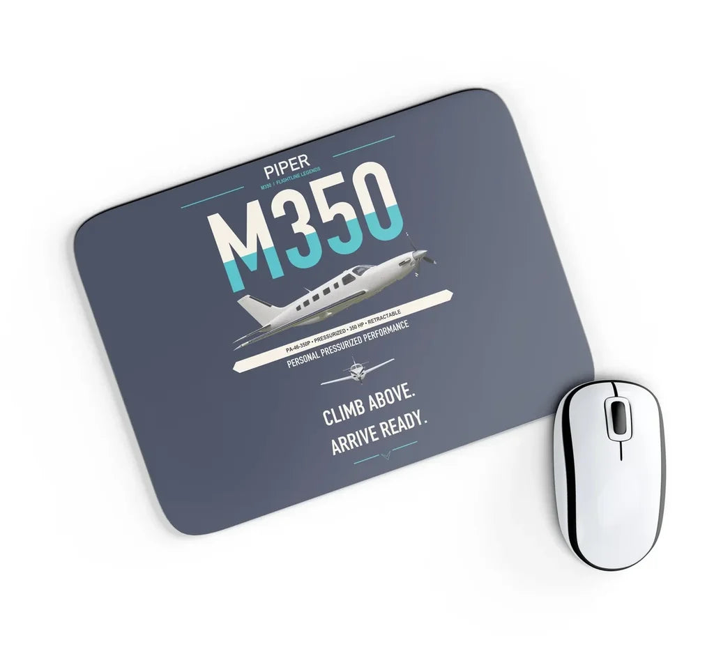 Piper M350 design on navy blue rectangle mouse pad