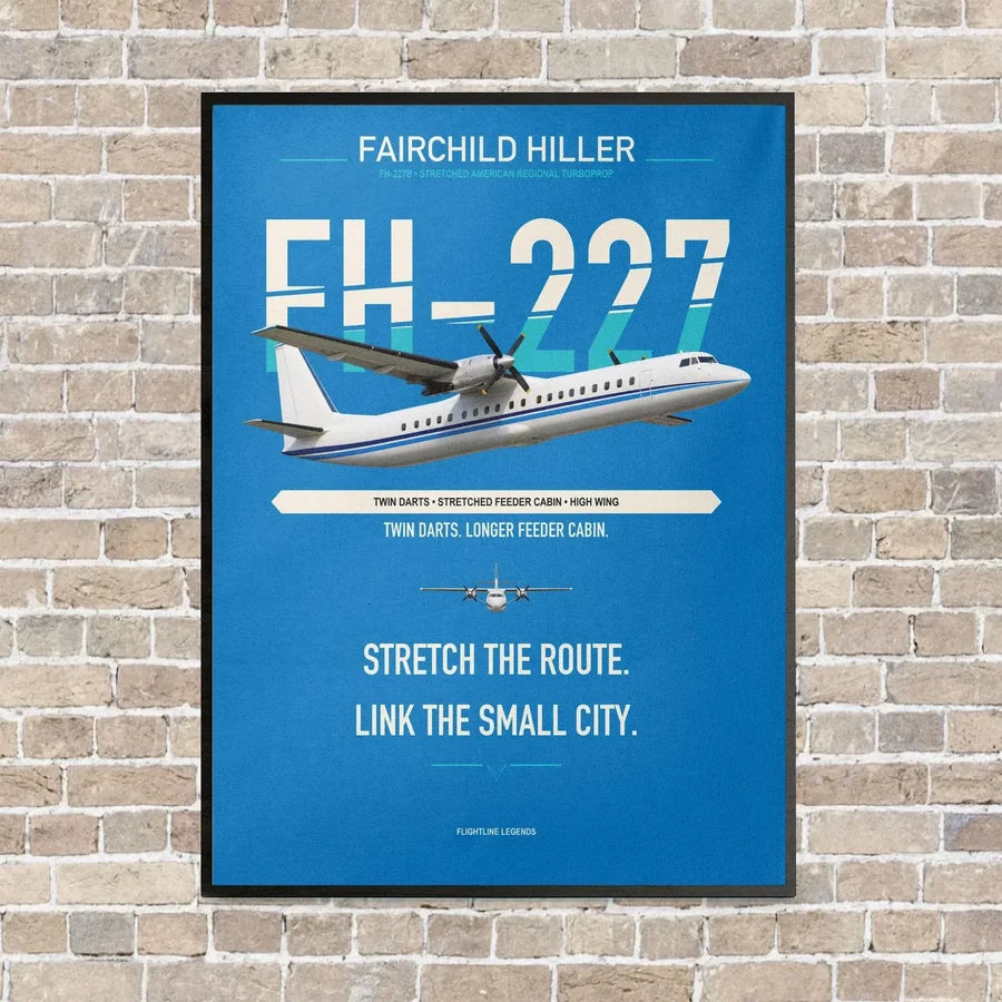 Fairchild Hiller FH-227B vertical canvas print - framed - turquoise background