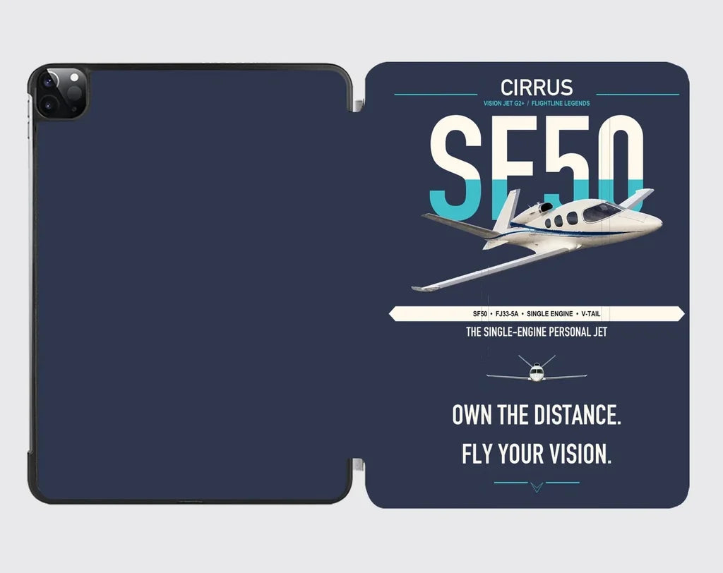 Cirrus Vision Jet G2+ design on navy blue ipad tablet case