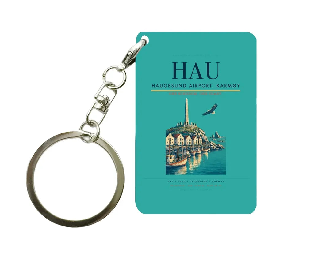 Haugesund Airport, Karmøy (HAU) design on turquoise key chain