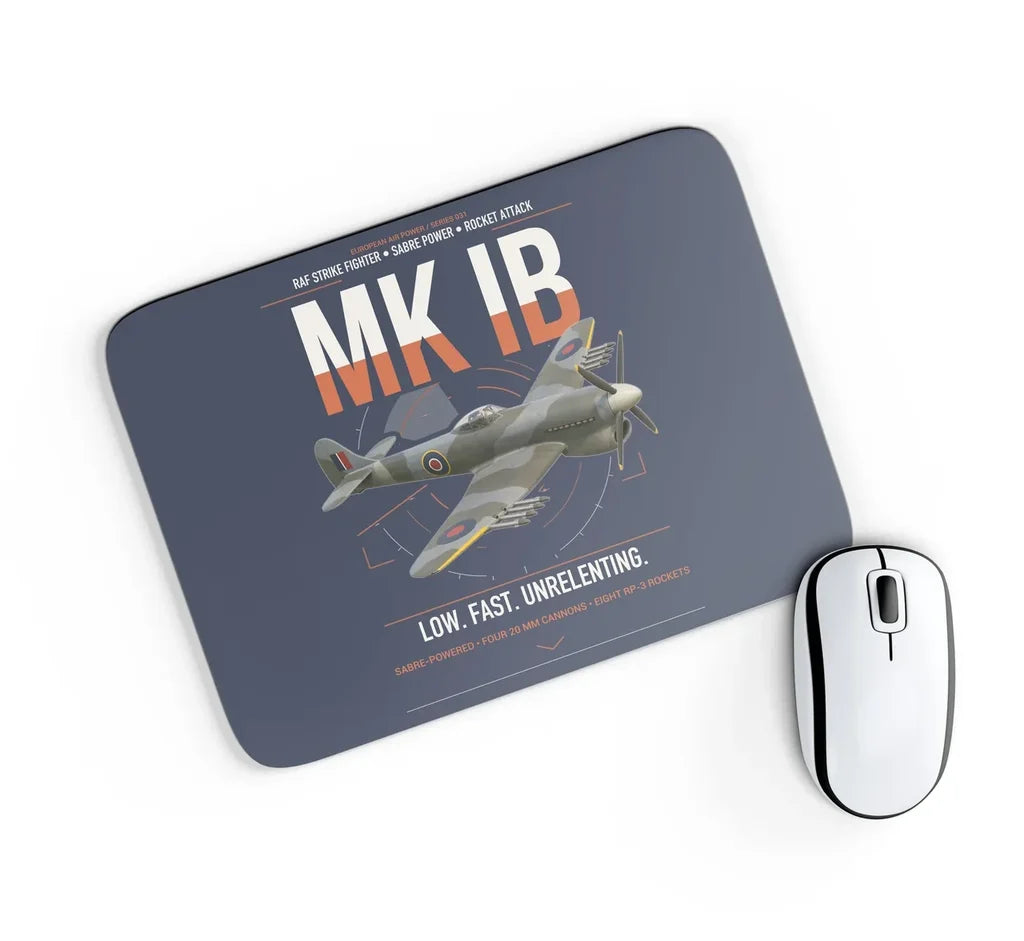 Hawker Typhoon Mk IB design on navy blue rectangle mouse pad