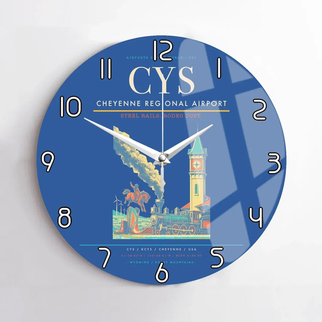 Cheyenne Regional Airport (CYS) design on blue no frame wall clock