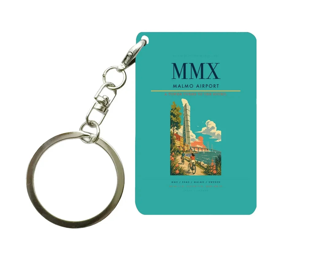 Malmo Airport (MMX) design on turquoise key chain