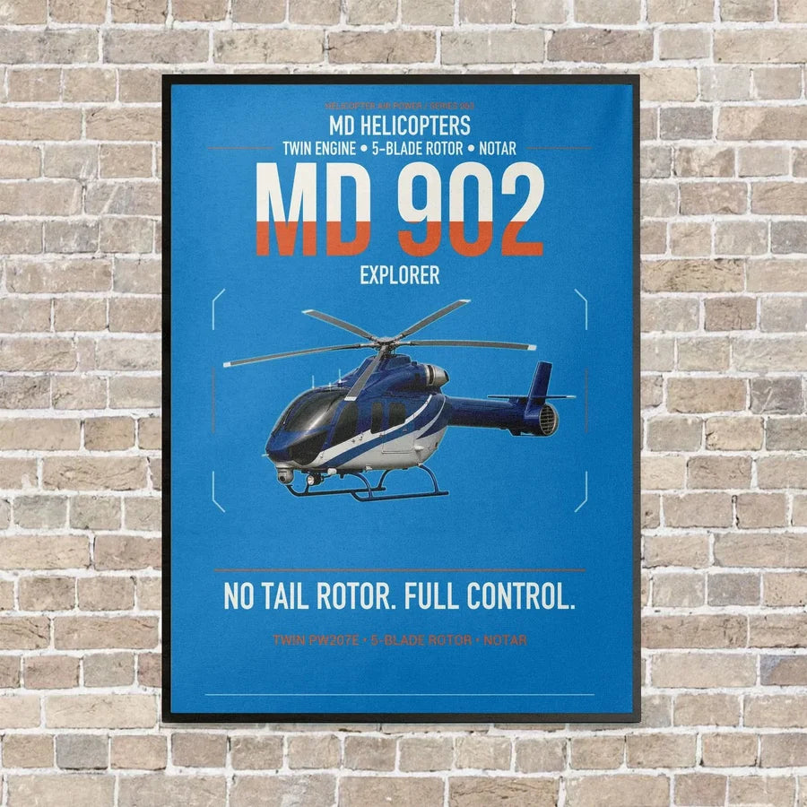 MD Helicopters MD 902 Explorer vertical canvas print - framed - turquoise background