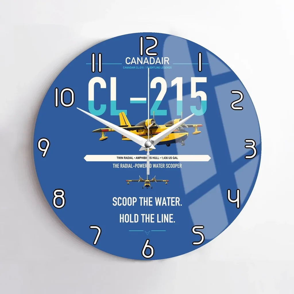 Canadair CL-215 design on blue no frame wall clock