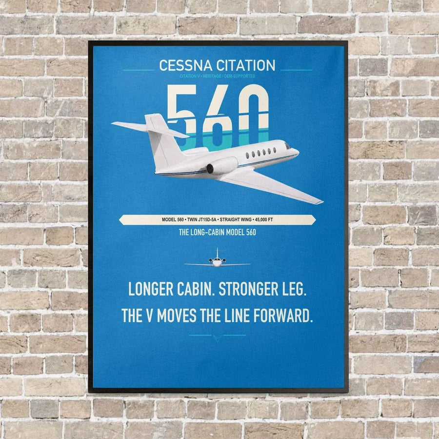 Cessna Citation 560 - Citation V vertical canvas print - framed - turquoise background