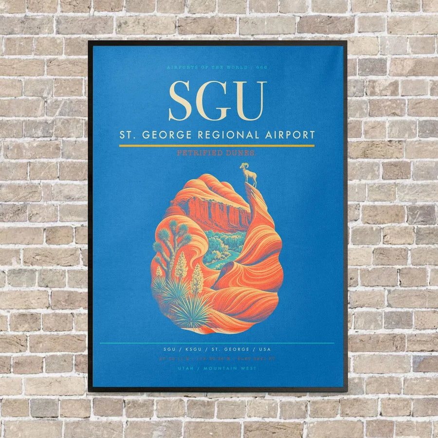 St. George Regional Airport SGU vertical canvas print - framed - turquoise background