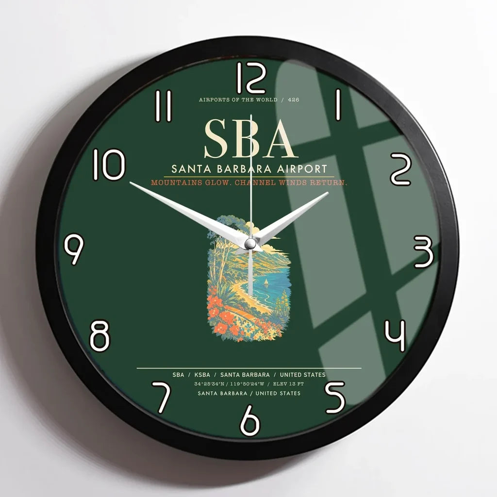 Santa Barbara Airport SBA Wall-Clock Framed - Dark Green