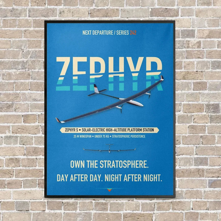 Airbus Zephyr S vertical canvas print - framed - turquoise background
