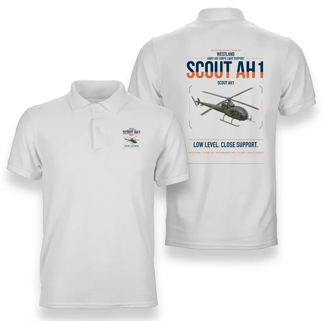 Westland Scout AH1 design on white double-side polo t-shirt, double-side print