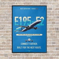 Thumbnail for Embraer E195-E2 vertical canvas print - framed - turquoise background
