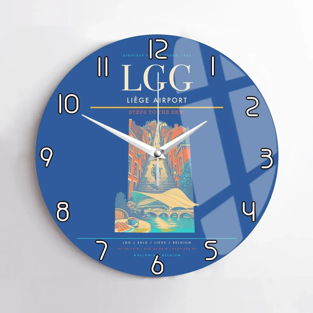 Liège Airport (LGG) design on blue no frame wall clock