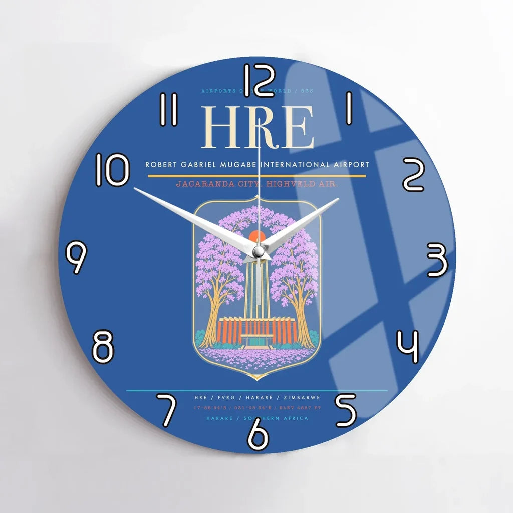 Robert Gabriel Mugabe International Airport (HRE) design on blue no frame wall clock