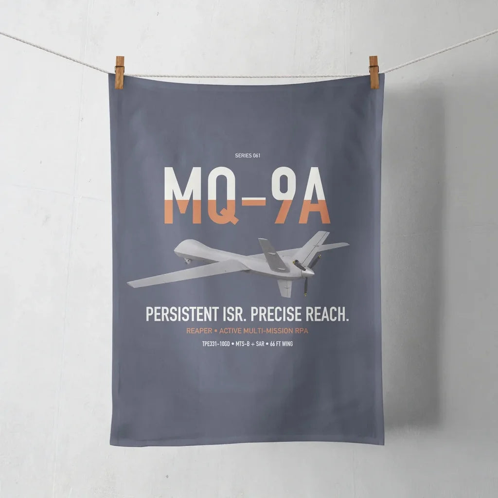 MQ-9A Reaper design on navy blue towel