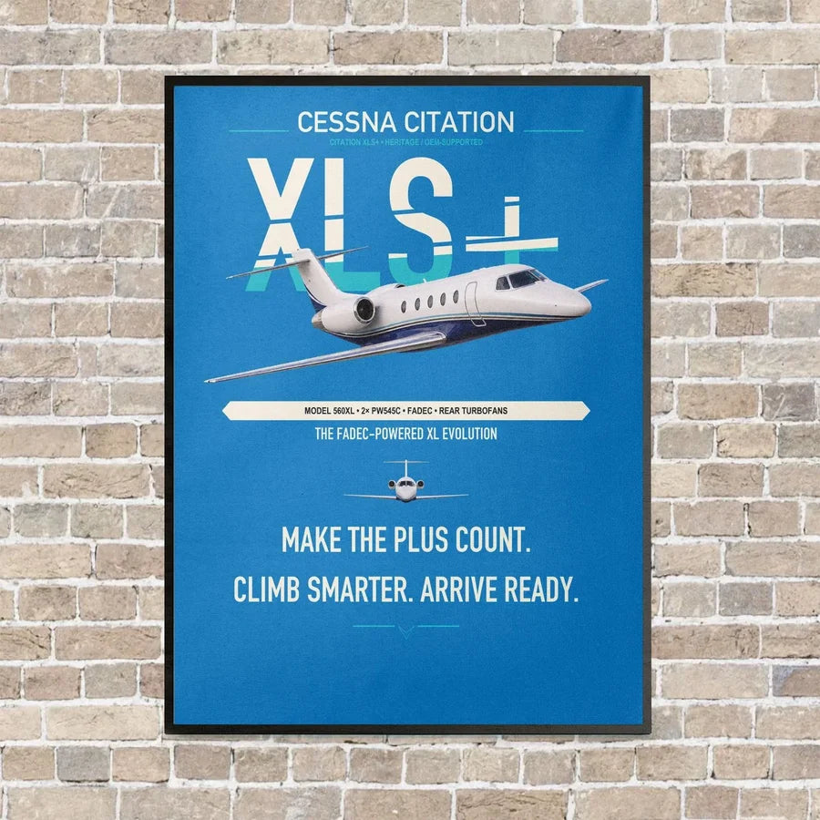 Cessna Citation XLSPlus vertical canvas print - framed - turquoise background