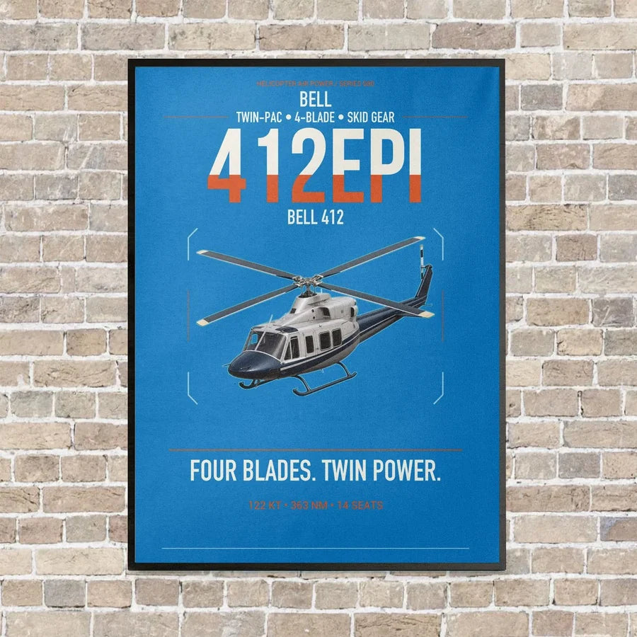 Bell 412EPI vertical canvas print - framed - turquoise background
