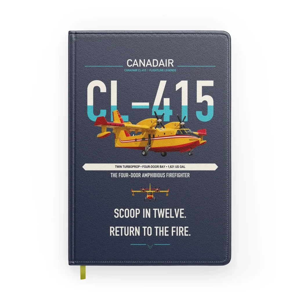 Canadair CL-415 design on navy blue notebook