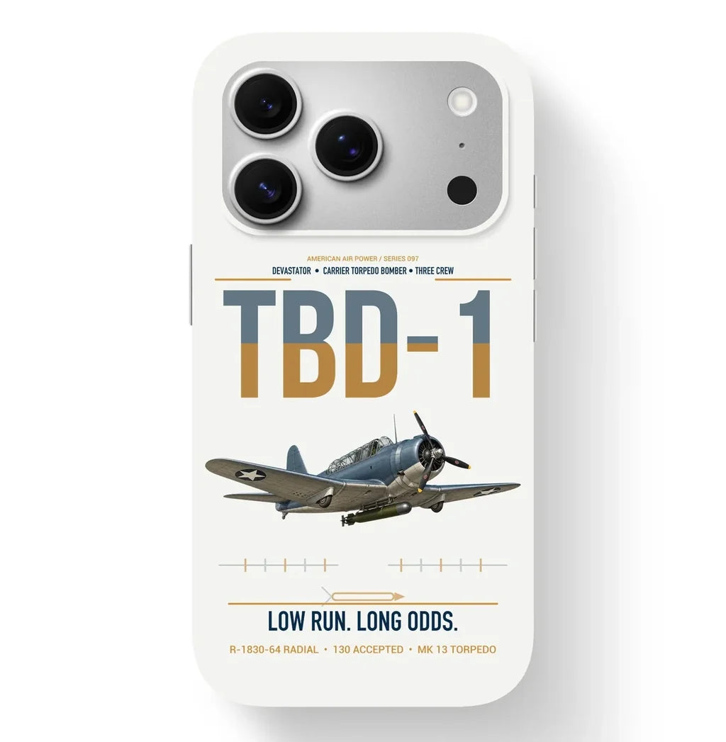 TBD-1 Devastator design on white magsafe iphone case, for iPhone 17 Pro