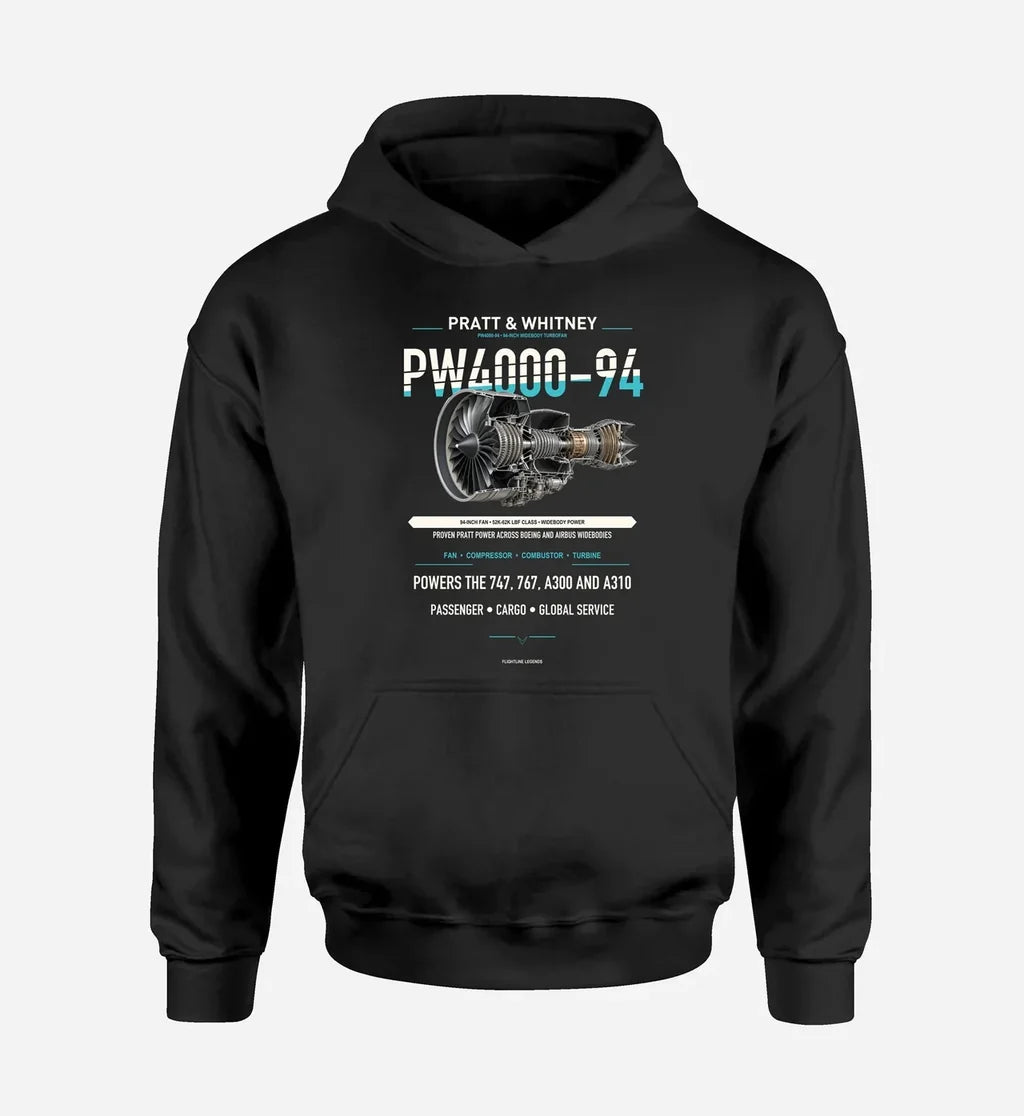 PW4000-94 design on black hoodie single side