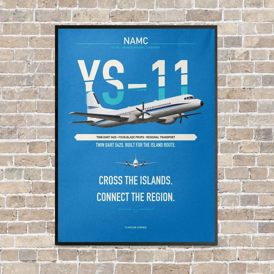 NAMC YS-11A vertical canvas print - framed - turquoise background