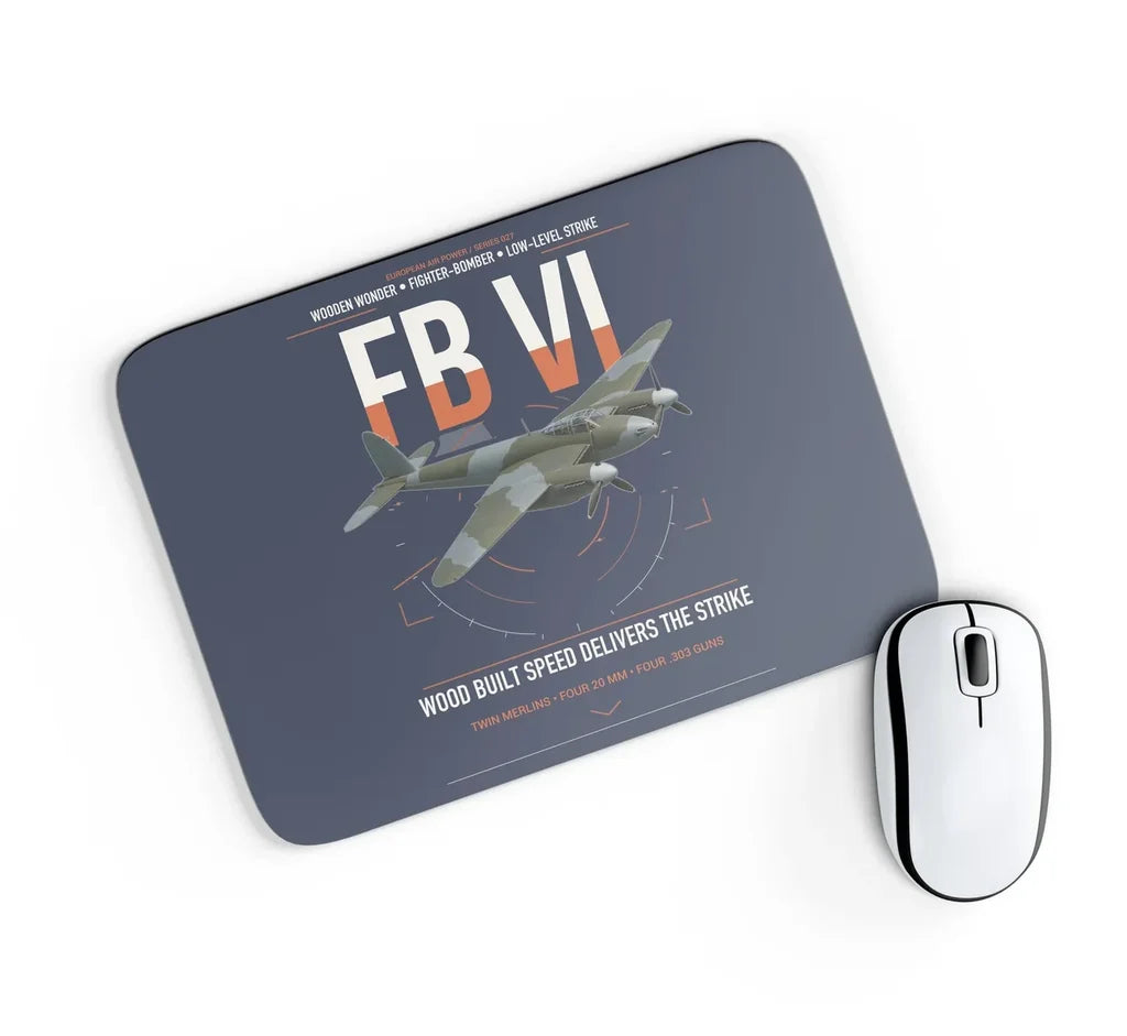 de Havilland Mosquito FB VI design on navy blue rectangle mouse pad