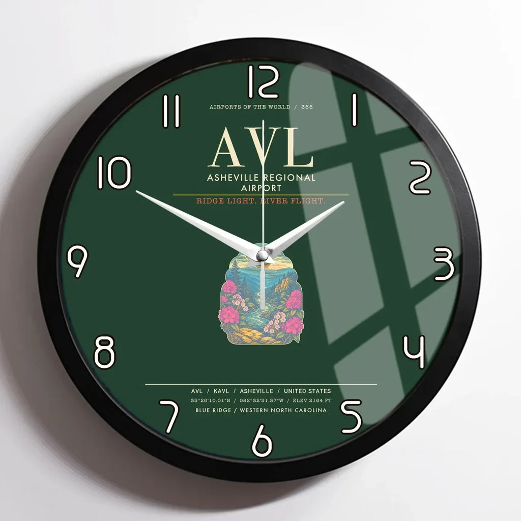Asheville Regional Airport AVL Wall-Clock Framed - Dark Green