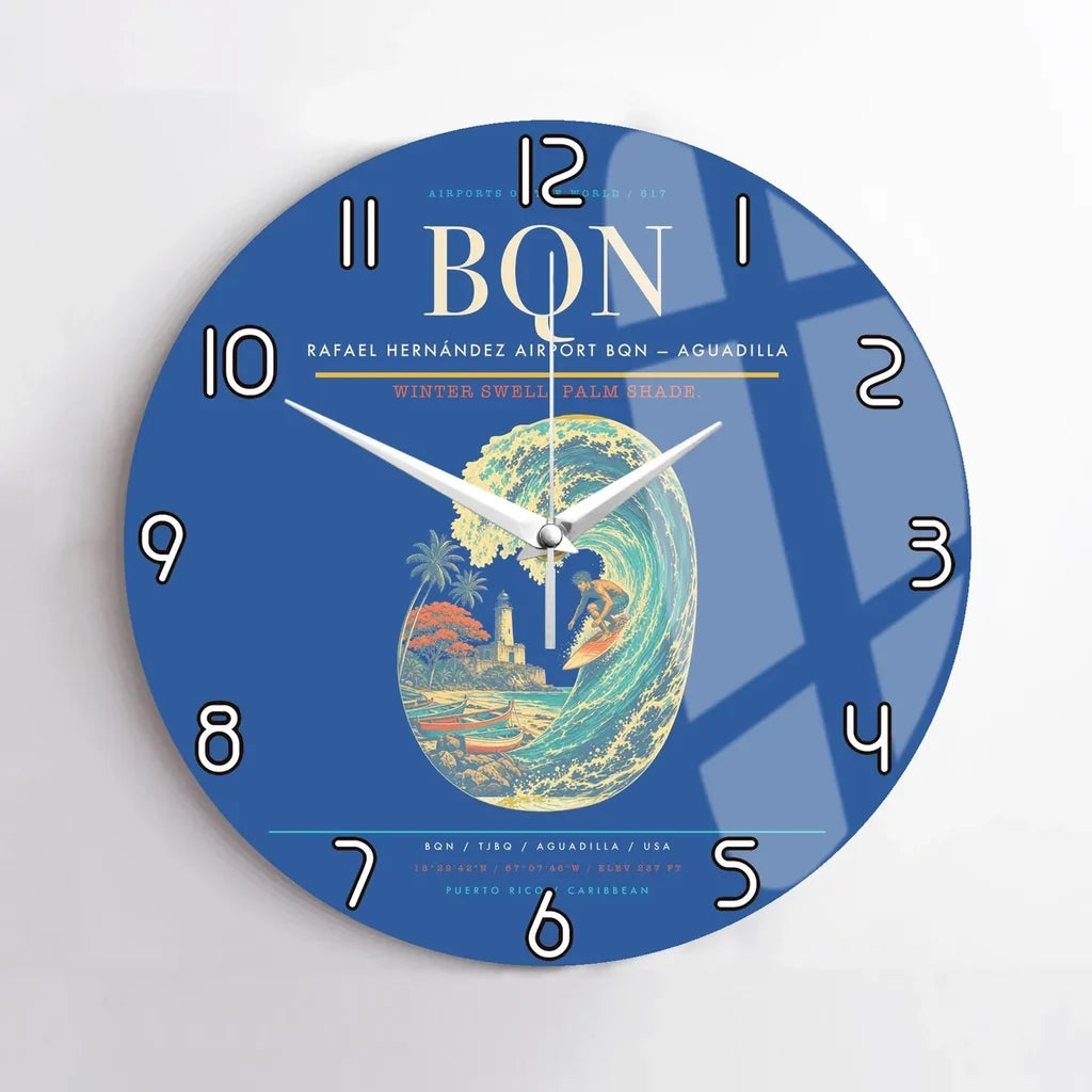 Rafael Hernández Airport (BQN) design on blue no frame wall clock