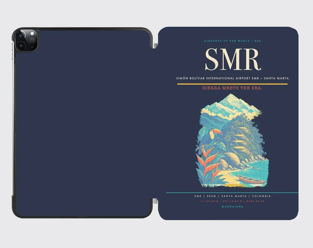 Simón Bolívar International Airport (SMR) design on navy blue ipad tablet case