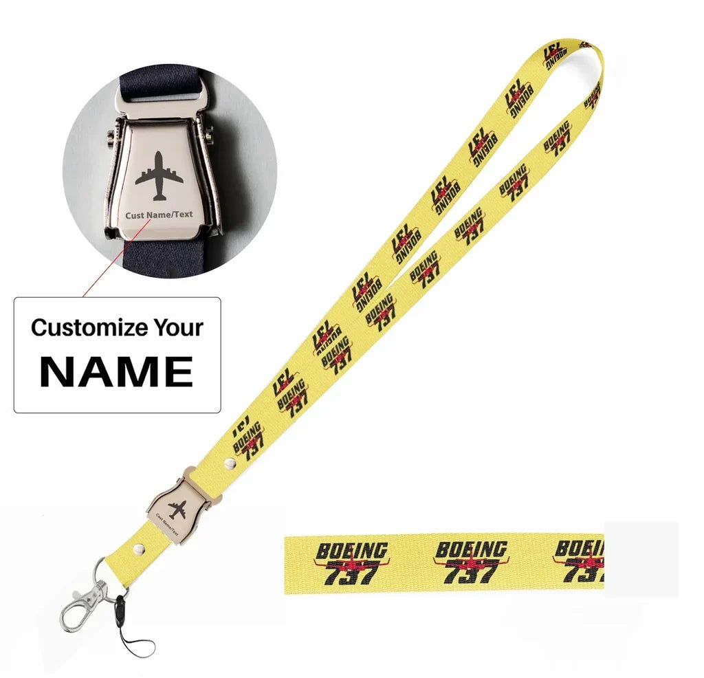 Amazing Boeing 737 seat belt lanyard - yellow with name