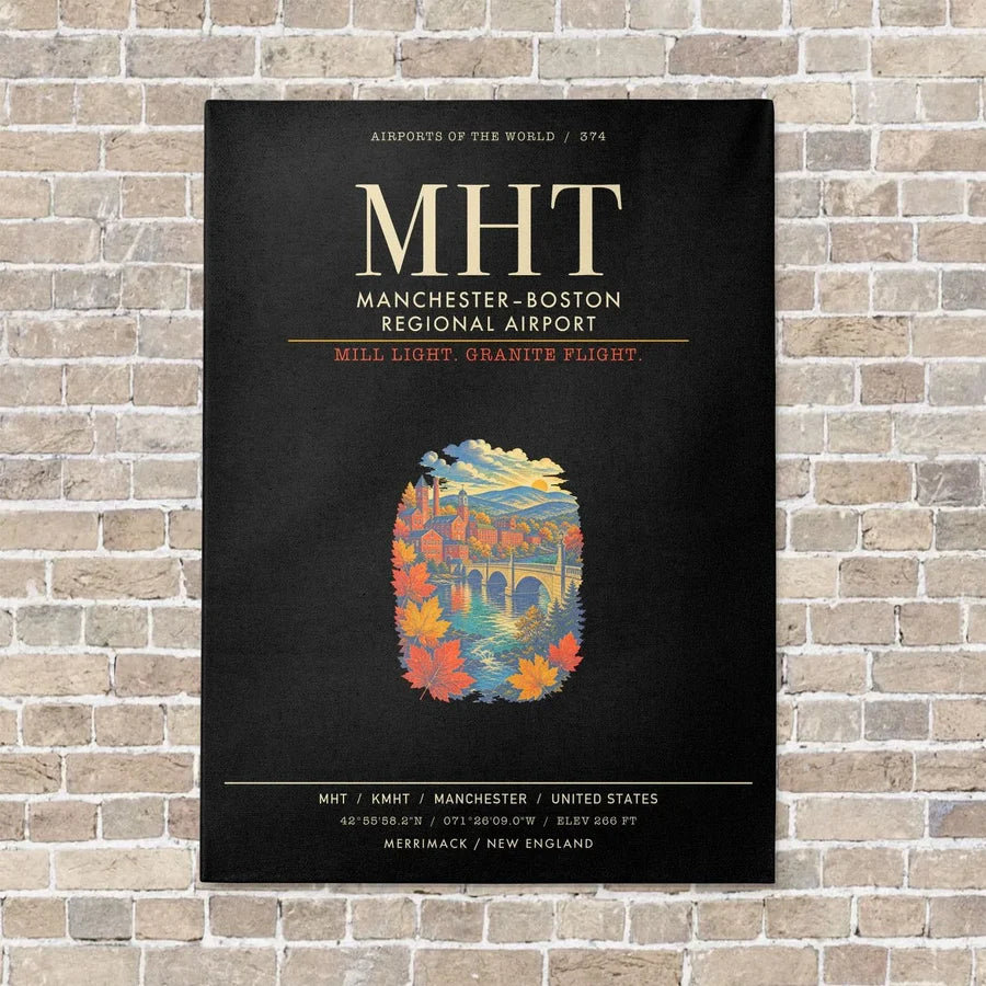 ManchesterBoston Regional Airport MHT - Canvas Framed - Black