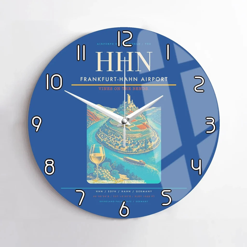 Frankfurt-Hahn Airport (HHN) design on blue no frame wall clock