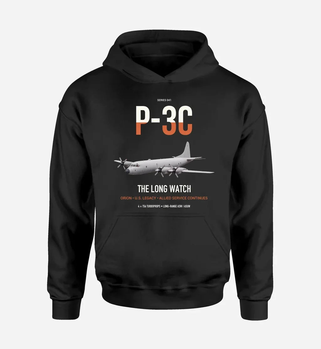 P-3C Orion design on black double-side hoodie, single-side print