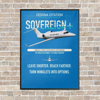 Thumbnail for Cessna Citation Sovereign+ vertical canvas print - framed - turquoise background