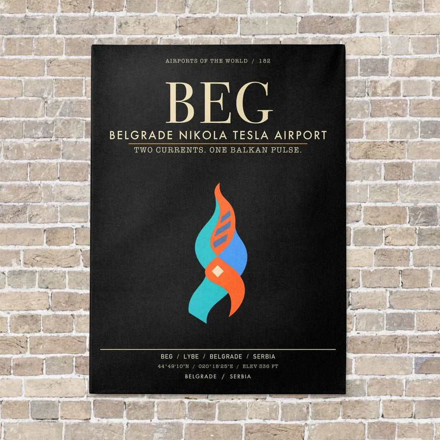 Belgrade Nikola Tesla Airport BEG - Canvas Framed - Black