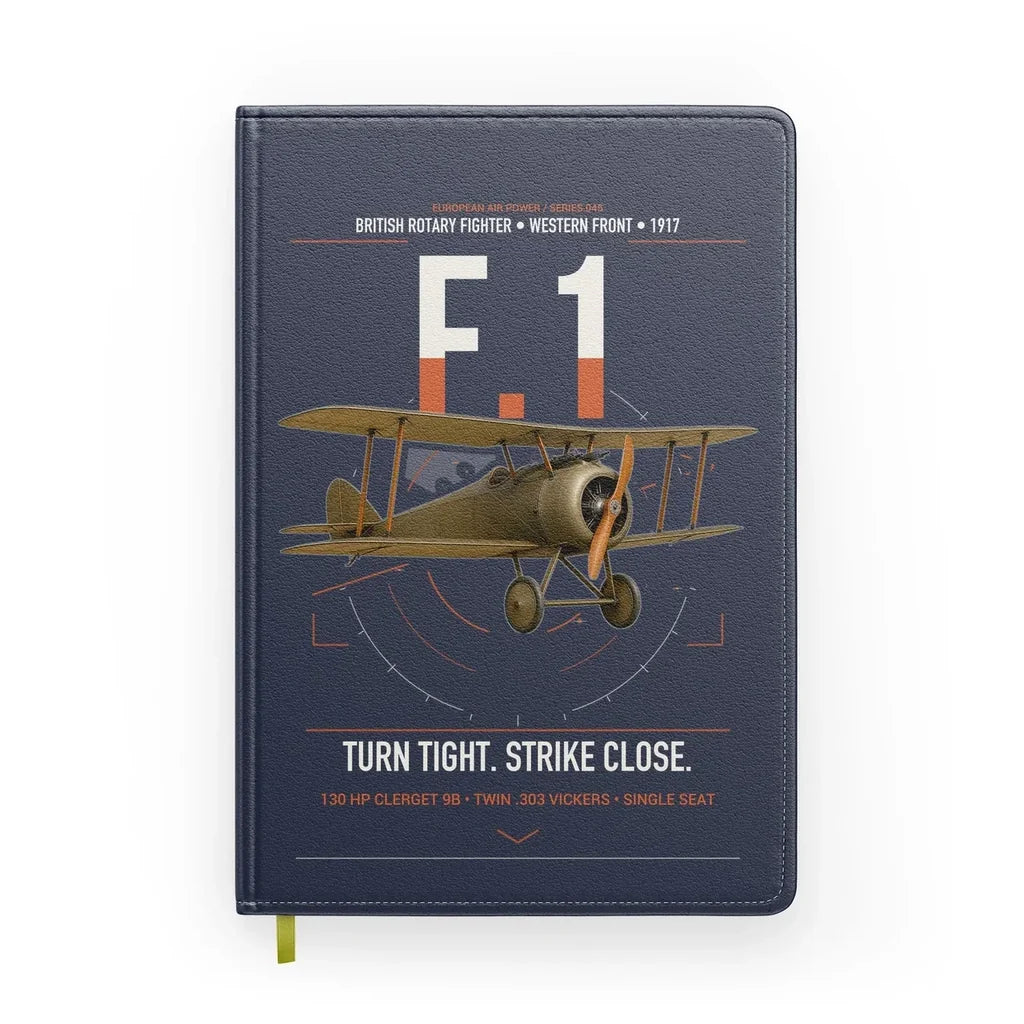 Sopwith Camel F.1 design on navy blue notebook