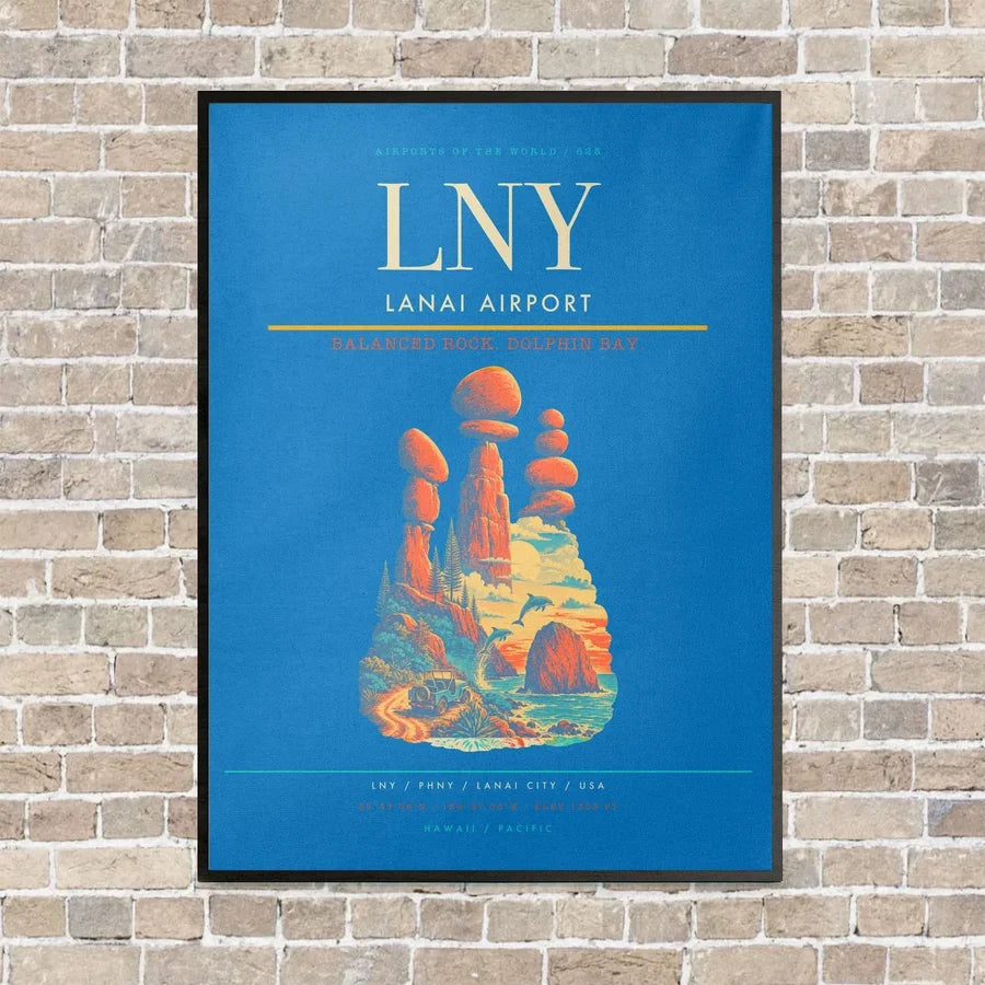Lanai Airport LNY vertical canvas print - framed - turquoise background