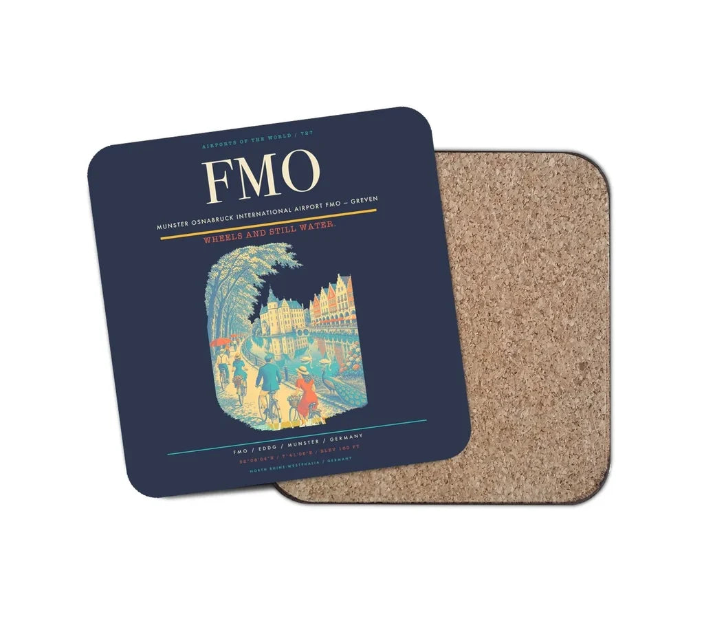 Munster Osnabruck International Airport (FMO) design on navy blue 1 piece coaster