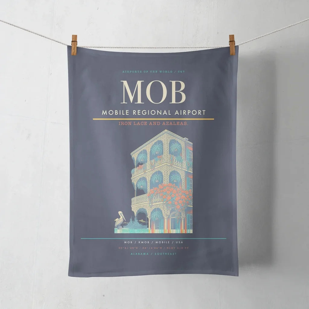 Mobile Regional Airport (MOB) design on navy blue towel