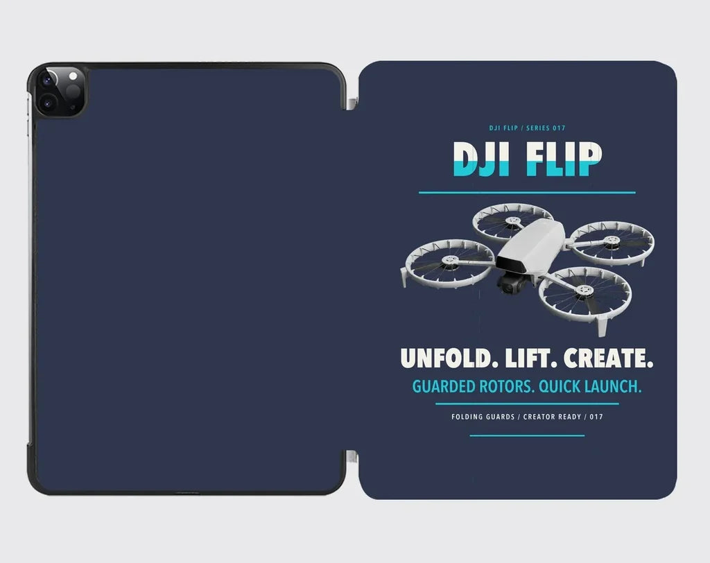 DJI Flip design on navy blue ipad tablet case