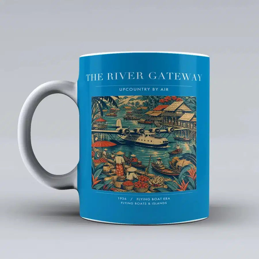 VINTAGE G4066 - The River Gateway - Ceramic Mug design on turquoise