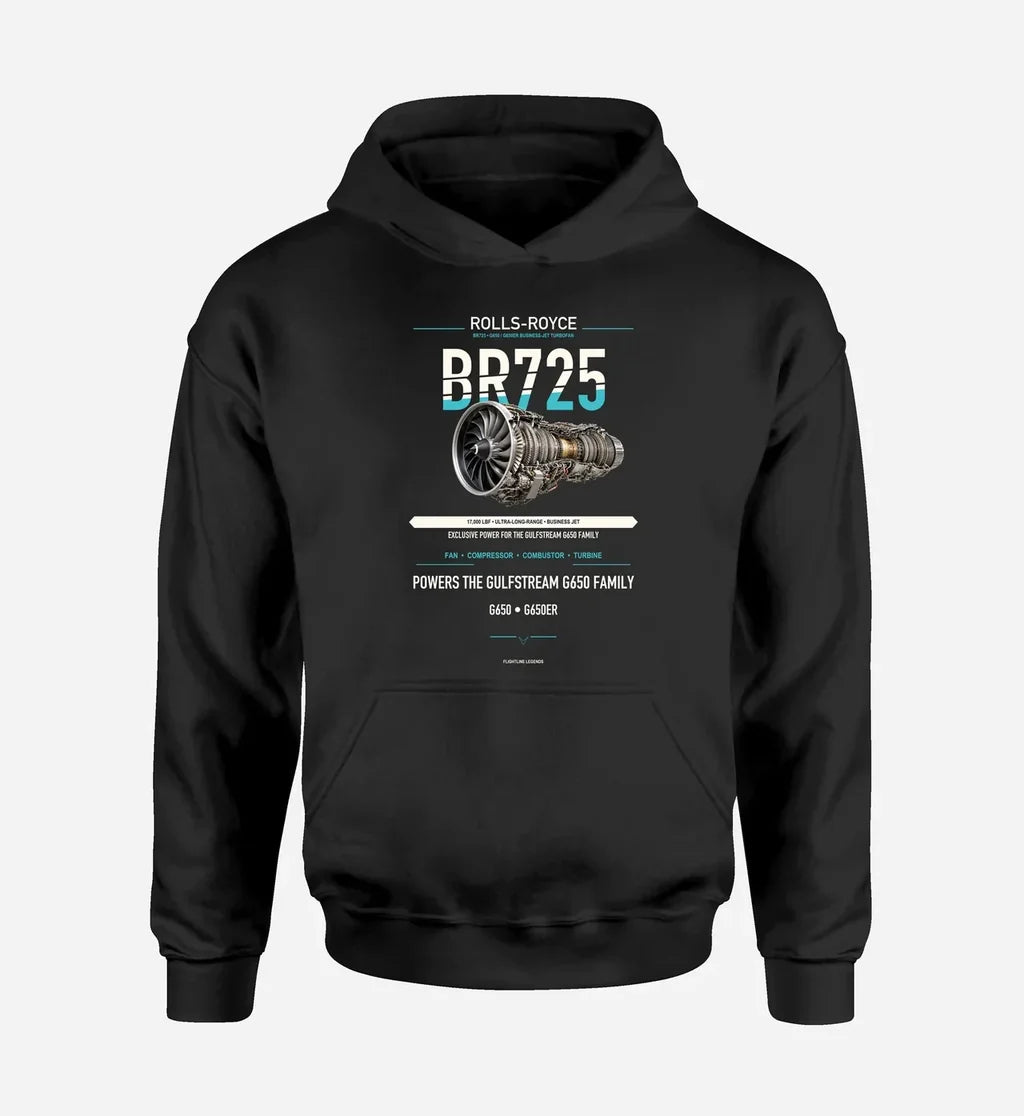 BR725 design on black hoodie single side